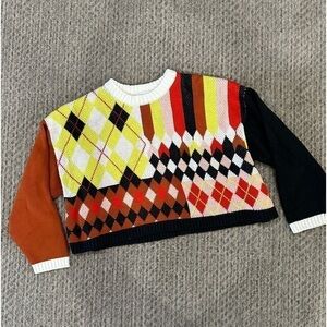 Women’s Topshop argyle/stripe cropped sweater
